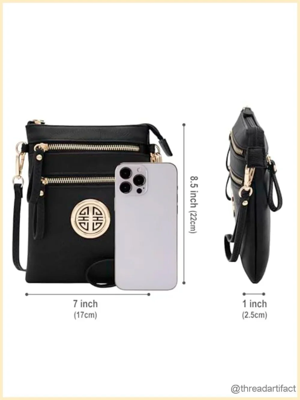 Faux Leather Multi-Zipper Crossbody Bag with Detachable Wristlet